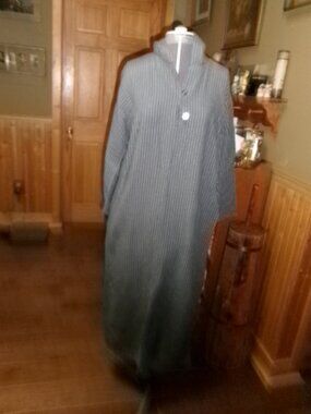 Vtg Turkish Nightgown Victoria secret striped hood pockets slit side Gray M/L